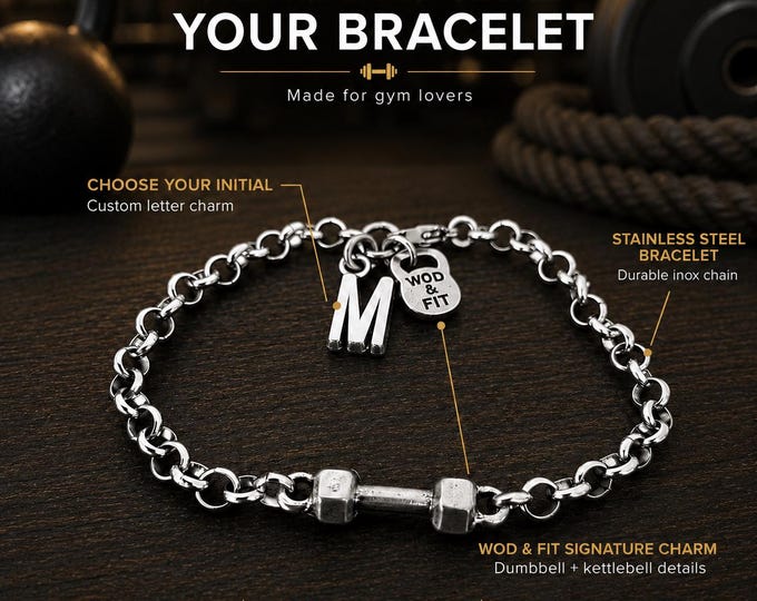 Gym Bracelet Dumbbell Workout Gifts · Personal Trainer ·Bodybuilding · Fitness Gifts ·Unisex Bracelet · Gym Gifts · Crosstraining ·Wod & Fit
