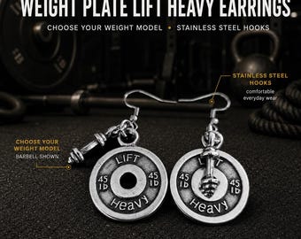 Pendientes gimnasio con disco de pesas Lift Heavy, joya fitness para mujer atleta, lifter, coach o amante de entrenar fuerte gym - Wod & Fit