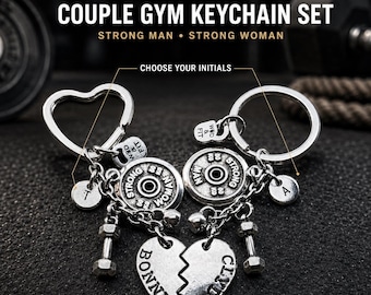 Bonnie and Clyde couple keychains with Strong Woman and Strong Man plates, fitness gift for boyfriend girlfriend · Wod & Fit