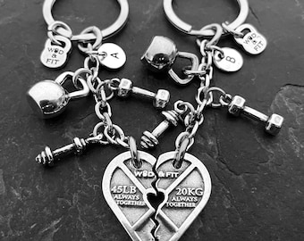 Couples Gym Keychain HEART Weight Plate Always Together Initial· Fitness · Gym Gifts · Weight Lifter · Bodybuilding· Couples gift· Wod & Fit