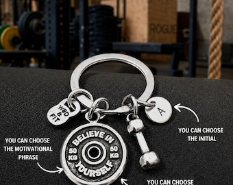 Gym Custom Keychain Motivation  Weight Plate Dumbbell Initial ·Presonalized Gift · Wright Lifting ·Bff Gifts · Fitness ·Coach Gift·Wod & Fit