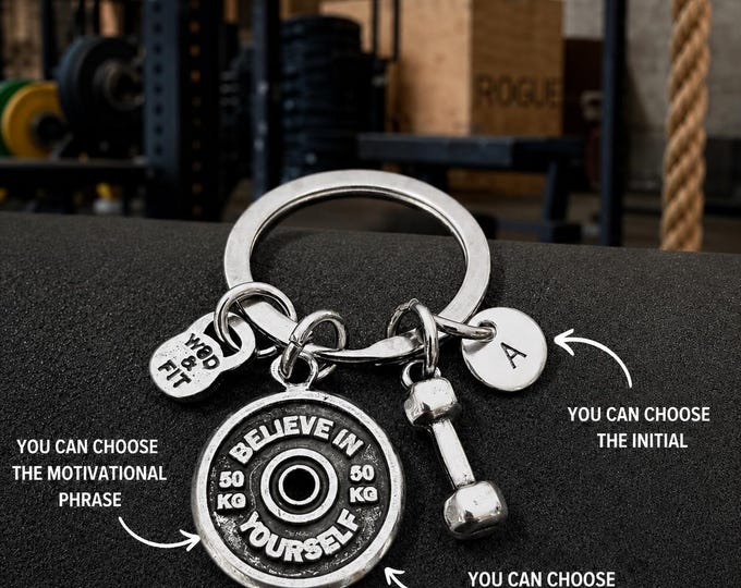 Gym Custom Keychain Motivation  Weight Plate Dumbbell Initial ·Presonalized Gift · Wright Lifting ·Bff Gifts · Fitness ·Coach Gift·Wod & Fit