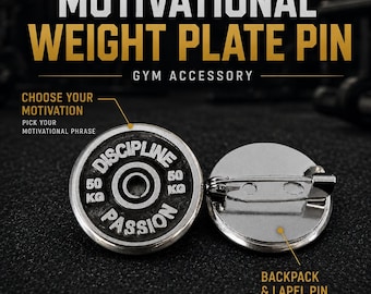 Motivational Weight Plate Gym Pin, Fitness Lapel Pin for Backpack, Jacket, Gym Bag or Coach Gift  ·Wod & Fit