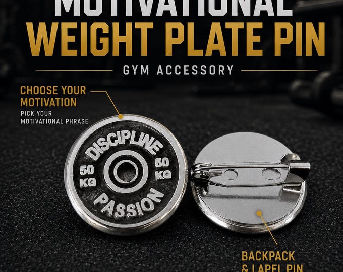 Motivational Weight Plate Gym Pin, Fitness Lapel Pin for Backpack, Jacket, Gym Bag or Coach Gift  ·Wod & Fit