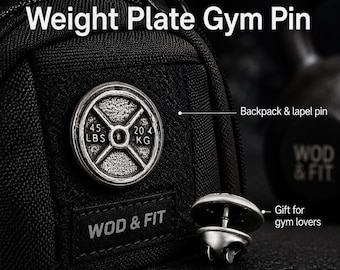 Weight Plate Gym Pin 45lbs, Fitness Lapel Pin, Backpack Pin Gift for Gym Lovers, Weightlifters and Bodybuilders · Wod & Fit