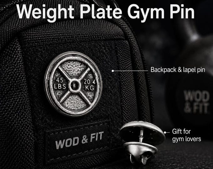 Weight Plate Gym Pin 45lbs, Fitness Lapel Pin, Backpack Pin Gift for Gym Lovers, Weightlifters and Bodybuilders · Wod & Fit