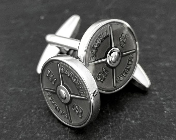 Gym Cufflinks Barbell Standard Weight Plate 45lbs Gifts · Gym Jewelry · Bodybuilding Gift · Weightlifting cufflinks · Sport Gift Wod & Fit
