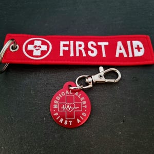 Emergency Medical Alert First Aid + Aluminum Tag · Epipen Inside · Medical Alert Keychain - Diabetes - Allergy - Inhaler inside · First Aid