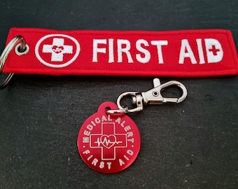 Emergency Medical Alert First Aid + Aluminum Tag · Epipen Inside · Medical Alert Keychain - Diabetes - Allergy - Inhaler inside · First Aid