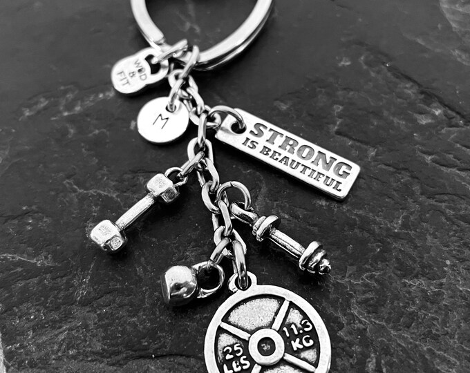 GYM Women Keychain Personalised gift Weight Plate 25lbs · Girlfriend Gift · Name Keychain · Mom Gift · Wife Gift · gift for women ·Wod & Fit