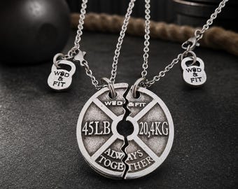 Couple Necklaces Weight Plate 45lbs Always Together·Train Together Stay Together·Weightlifter ·Gym· Bodybuilding·Fitness·bff gifts·Wod & Fit