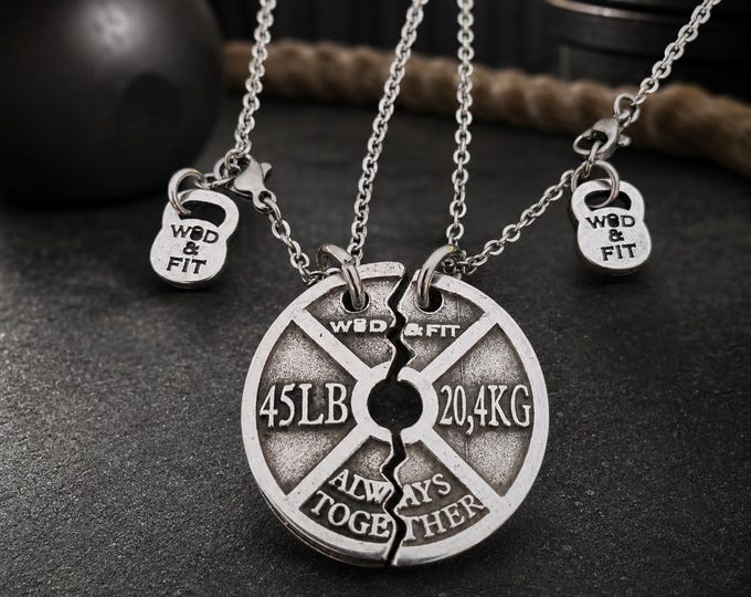 Couple Necklaces Weight Plate 45lbs Always Together·Train Together Stay Together·Weightlifter ·Gym· Bodybuilding·Fitness·bff gifts·Wod & Fit