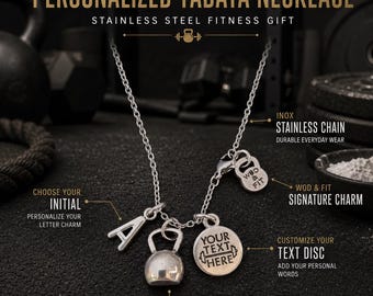 Motivational kettlebell Tabata necklace, functional fitness jewelry gift for gym lover, athlete, coach or trainer , Custom gift Wod & Fit