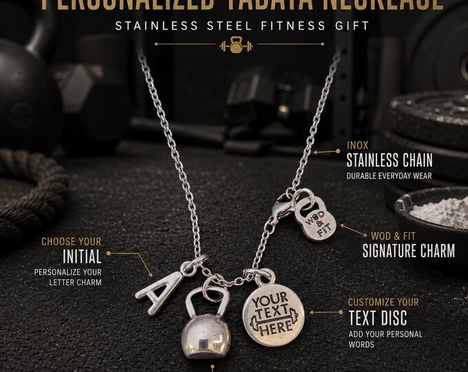 Motivational kettlebell Tabata necklace, functional fitness jewelry gift for gym lover, athlete, coach or trainer , Custom gift Wod & Fit