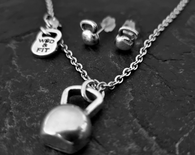 Jewelry Set Earrings and Necklace Kettlebell · jewelry for her · Girlfriend Gift · Fitness Gift · Birthday Gift · Gym Necklace · Wod & Fit