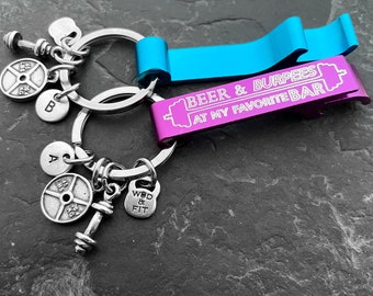 Bottle Opener Keychain Beer and Burpees At my Favorite BAR · Wedding gifts · BFF Gifts · Boyfriend Gift · Dad Gift · Men Gifts ·Wod & Fit