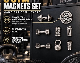 SET 8 Gym Magnets Barbell Motivation Weigth Plate - Whey Protein · Whiteboard magnet · Gym Gift · MDumbbell Magnet· Fridge magnet -Wod & Fit