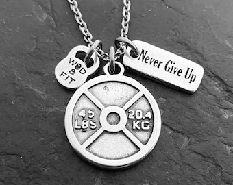 Gym customized necklace Weight Plate 45lbs Motivation Fitness · Weight Lifting · boyfriend gift · best friend gift · Name Necklace Wod & Fit