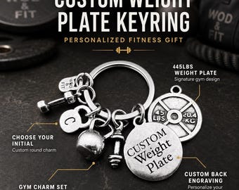 Custom 45lbs Lumberjack gym keyring with weight plate, personalized fitness gift for men, lifters, coaches or athletes  Wod & Fit