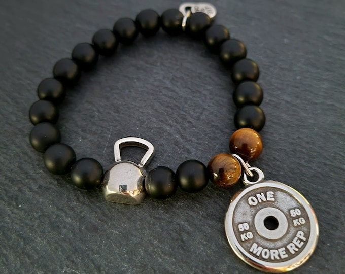 Gym Bracelet Kettlebell Swings Workout Onyx Stone Motivation Weight Plate ·Fitness Bracelet ·Bodybuilding ·Gym Gift ·Crosstraining Wod & Fit