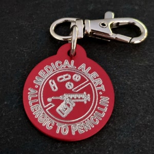 Emergency Allergy Warning Medical Alert Custom Engraved Aluminum Round 32mm NO LASER - Food Allergy - Medical Condition Info · Penicillin
