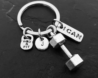 Gym Keyring I Can I Will Dumbbell Initial · Gym Gifts · weight loss · best friend gifts · best friends · anniversary gifts · Sport·Wod & Fit