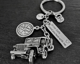 Car Keychain Drive Safe Compass and initial - Wrangler - Love Keycahin- Offroad Rubicon · New Car Keychain · SUV · Dad Gift · Boyfriend Gift