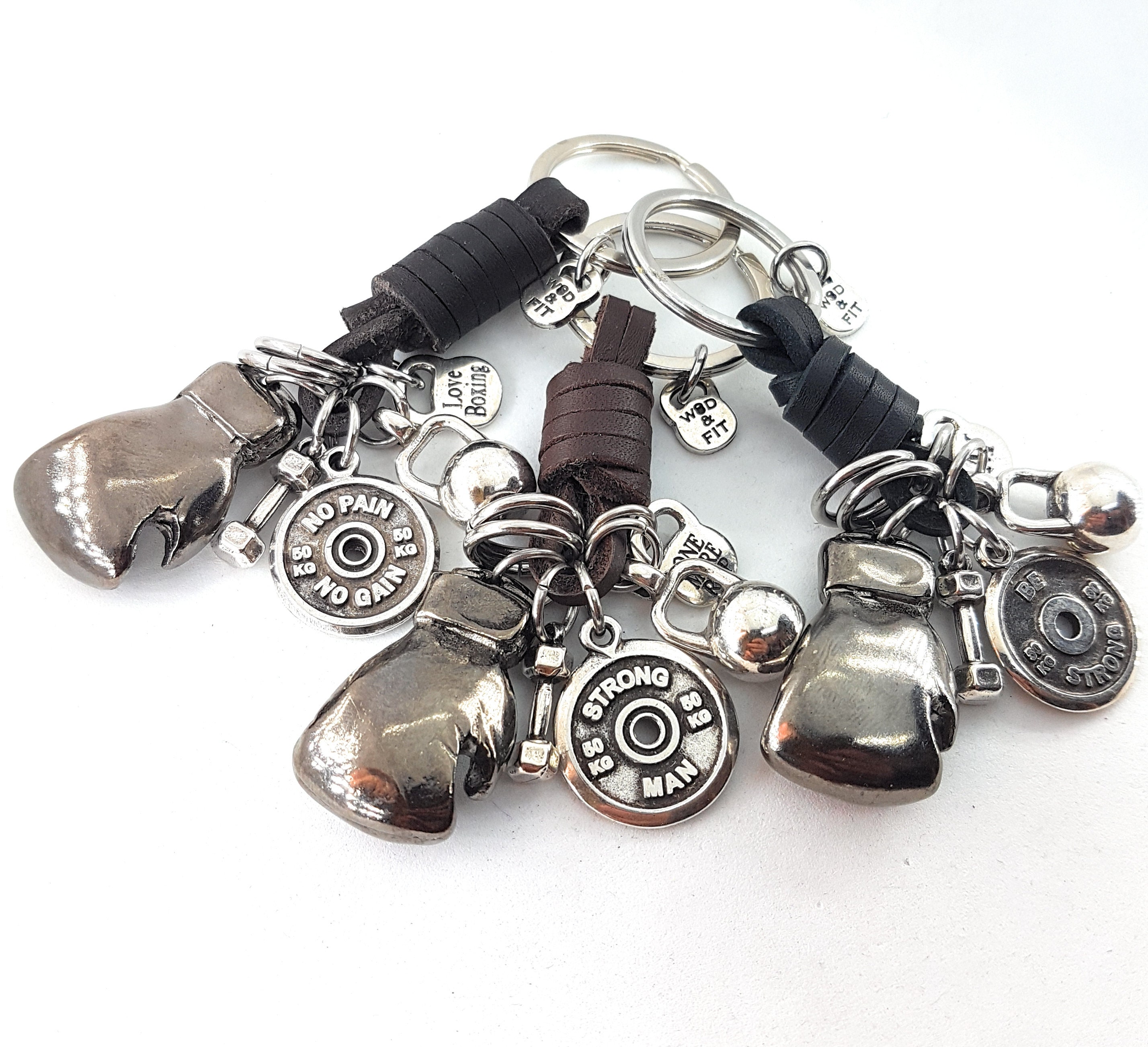 Boxing Glove Keychain Dark BROWN Leather Keychain Boxing Challenge