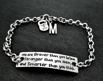 Motivation Bracelet You are Braver than you believe.. Initial Gift - Motivation Gift - Birthday Gift · Best Friend Gift · Fitness Wod & Fit