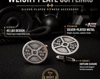 Weight Plate Cufflinks 45lbs, Gym Cufflinks for Men, Fitness Gift for Him, Coach Gift, Dad Gift, Groomsmen Workout Jewelry Wod & Fit