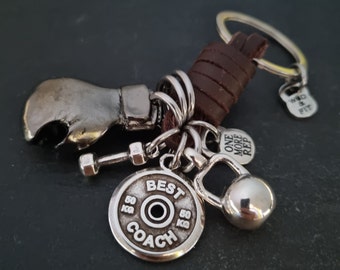 Keychain Boxing Glove Brown Leather Boxing Challenge · Custom Keychain · Boxing Gifts- Kick boxing gifts - Personalised gift ·  Wod & Fit