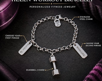 Dumbbell gym bracelet Helen Workout, motivational fitness gift for women, gym girl, athlete, coach, trainer or fit mom Wod & Fit
