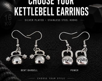 Ohrringe mit Kettlebell- und Langhantelmotiven für Damen, Fitness-Geschenk für sie, Ohrringe mit Gym-WOD- und FIT-Motiven für Mädchen, Mütter oder Freundinnen · Sportschmuck