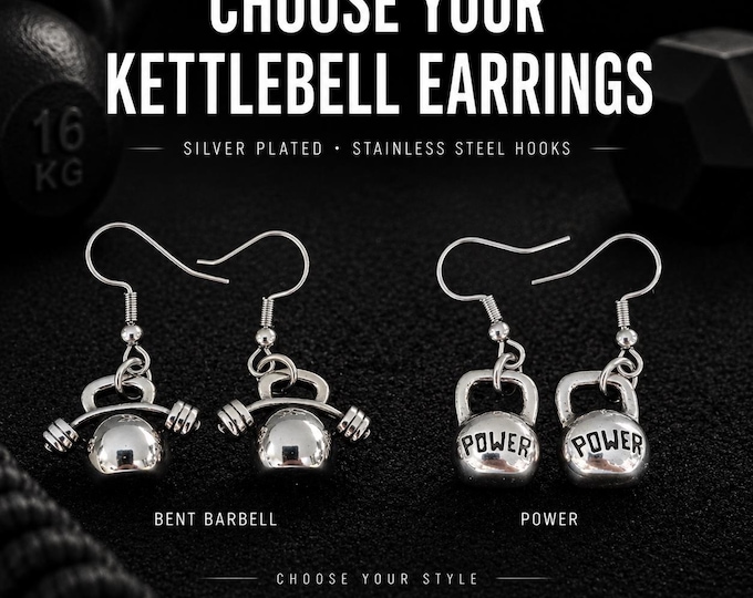 Kettlebell Barbell Earrings for Women, Fitness Gift for Her, Gym Earrings, Weightlifting Jewelry for Girlfriend, Mom or Gym Girl · Wod & Fit