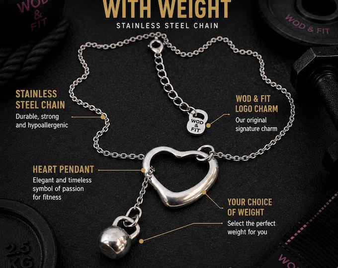 Fitness heart necklace for best friends, BFF gym gift for women, fit girl, active mom, athlete, coach or workout buddy Wod & Fit
