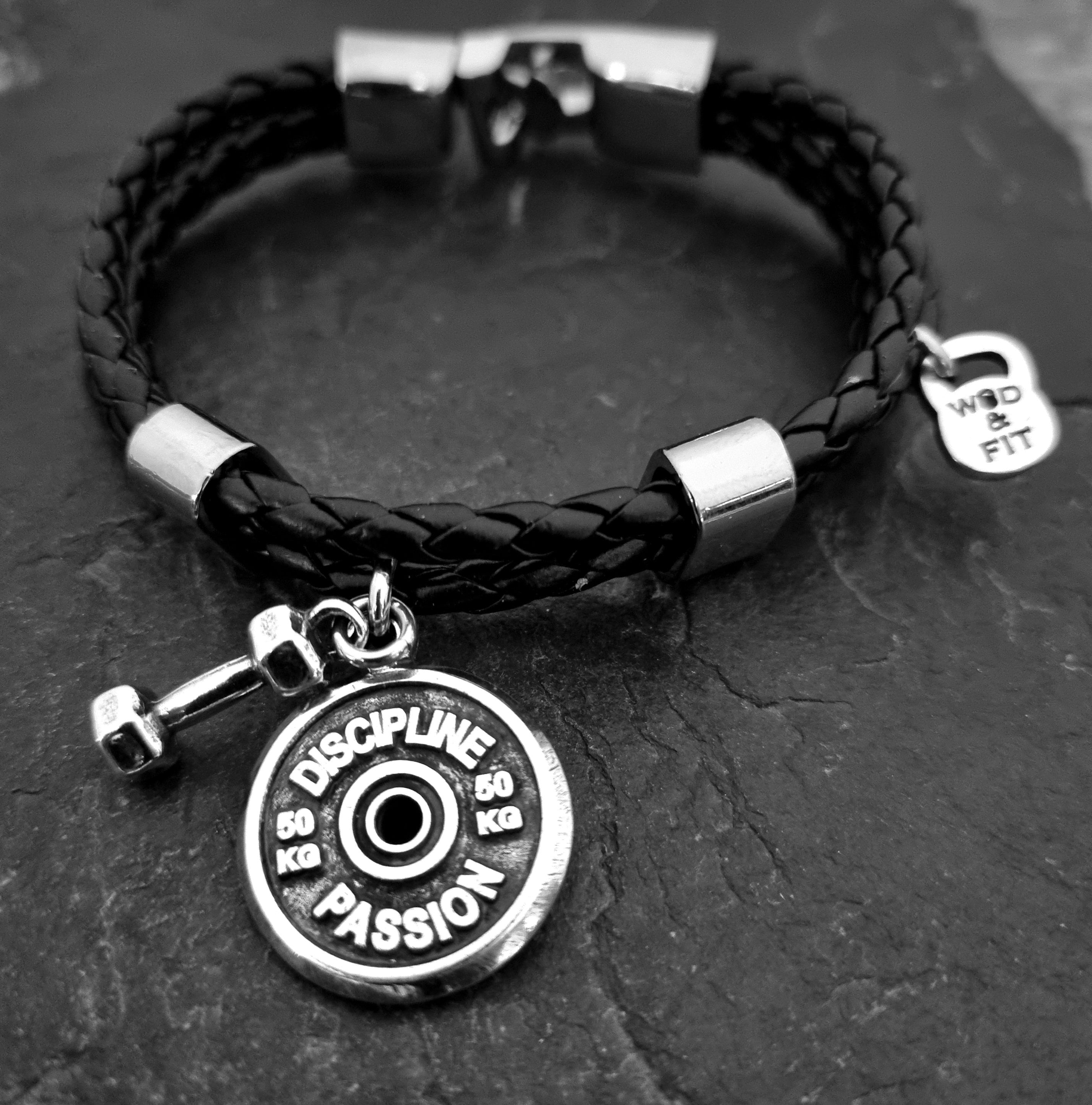 Bracelet Gym Double Under Workout Black Leather Disco Motivation