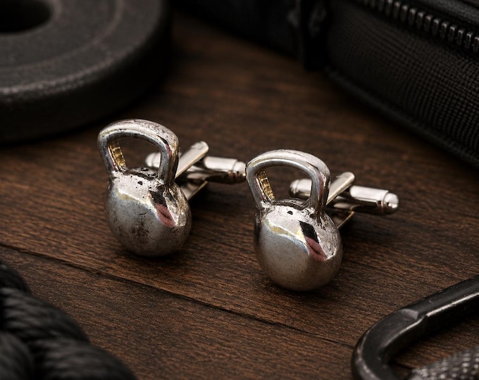 Kettlebell Cufflinks Slim · Shirt Cuff links · Fitness Gift · Bodybuilding Gift · Gym Gifts · Boyfriend Gift · Crosstraining Gift· Wod & Fit