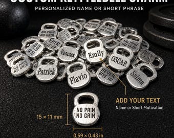 Custom kettlebell gym charm, personalized fitness gift for bracelet, necklace, gym bag, lifter, coach, trainer or gym lover Wod & Fit