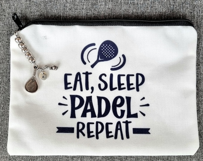 Fabric Pouch for Padel Lovers with Personalized Initial Silver-Plated Metal Charm Padel Tennis gift · Gift for Padel ·Padle Gift ·Wod & Fit