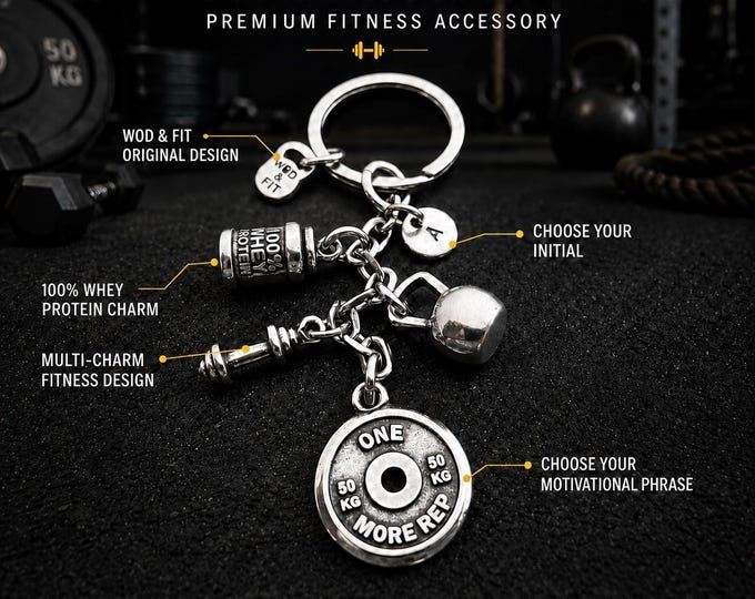 Gym Keychain Arnold with 100% Whey Protein, Motivational Weight Plate, Bodybuilding Gift for Coach or Gym Lover ·Wod & Fit