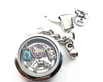 Keychain Beast Girl-Customize your Living Locket keychain with your story.Fitness jewelry,Fitmom-Sport-Floating Locket-Charm Custom Fit Girl