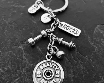 Gym Keychain BEAUTY BEAST Workout Gift · Initial Keychain · Gym gifts · Fitness Gifts- Gym gifts· Weightlifter - Fitness Gift · Wod & Fit