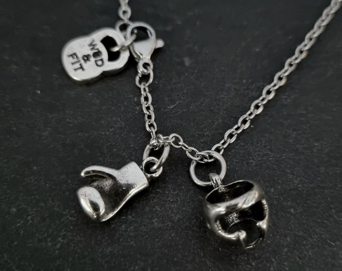 Motivational Boxing Glove Headgear Necklace - Perfect Gift for Boxing Lovers -Unique Boxing Gift · Inspirational Boxing Jewelry · WOD & Fit