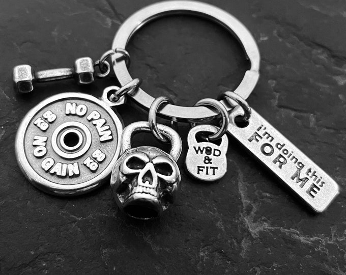 Gym Custom Keychain The SEVEN Workout· Personalized Gift· Kettlebell SKULL·Girlfriend Gift · Bff Gifts ·Boyfriend Gift · Name tags Wod & Fit