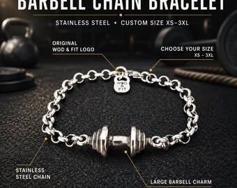 Barbell gym bracelet, motivational weight lifting gift for athlete, coach, trainer, lifter or workout lover · Unisex Bracelet Wod & Fit
