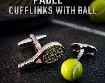 Padel tennis racket and ball cufflinks for men, elegant racket sport gift for player, coach, dad, husband or boyfriend