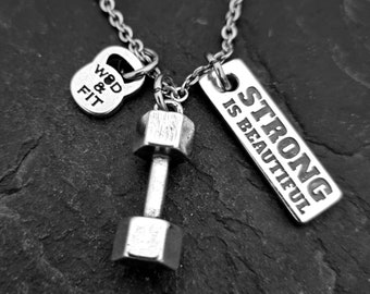 Gym Personalized Necklace Dumbbell · Motivation Gifts · Boyfriend Necklace · Gift for men · Dad gift · Coach Gift · Men Necklace · Wod & Fit