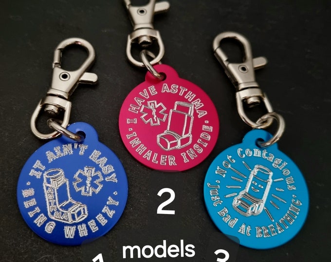 INHALER IN BAG Keychain Custom Mediacla Alert · Asthma Inhaler Keychain · Asthma Awareness · Asthma Alert· I Carry an Inhaler Keychain ·