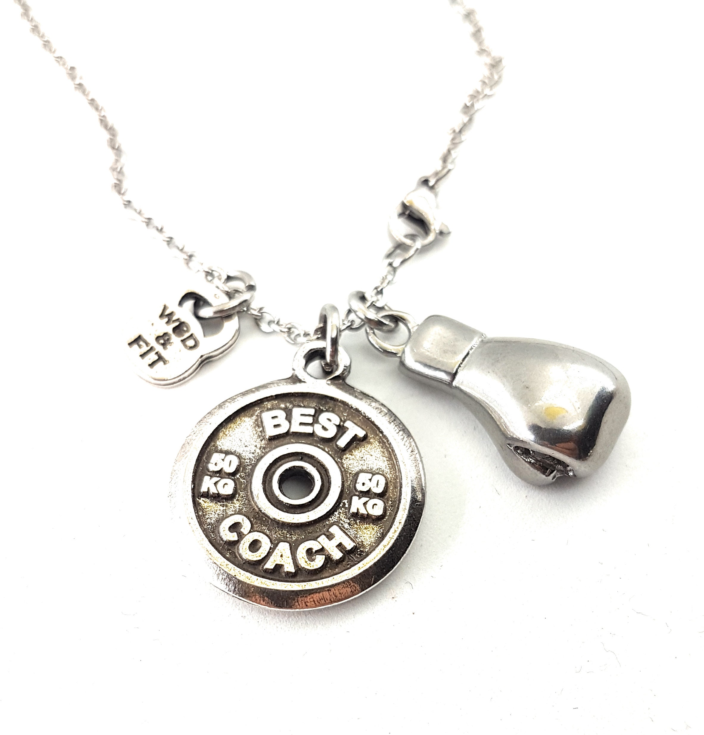 Boxing Glove Knockout Necklace & FitPlate,Boxing Jewelry,Bodybuilding
