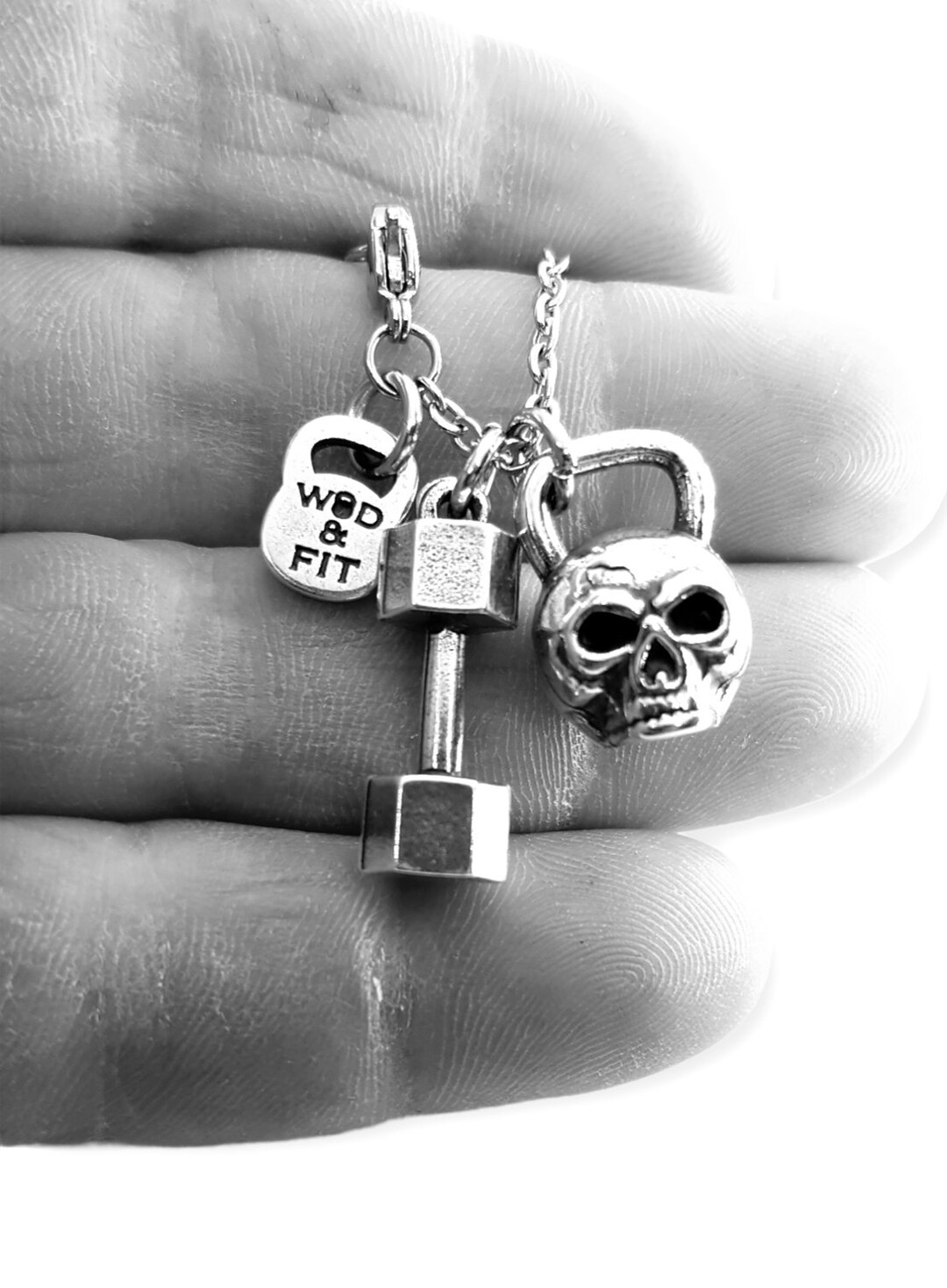 Collar Gimnasio Kettlebell Calavera y Mancuerna Mediana Etsy España